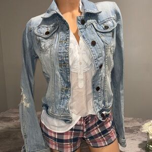 Y2K vintage Abercrombie & Fitch trucker distressed Light Blue Denim Jacket